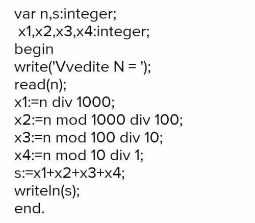 Написать программу на языке Паскаль для решения следующей задачи:Дано четырехзначное число, которое
