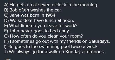 Вправи до виконання Unjumble the sentences: a) at/ the morning/ he/ seven o’clock/ in/ gets up b) ca