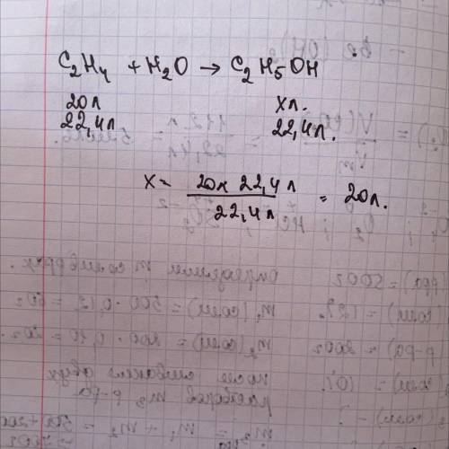 Сколько литров этилового спирта образуется при гидратации 20 л этена