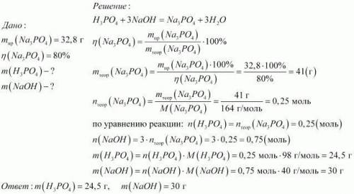 Ортофосфорная кислота полностью нейтрализовали натрий гидроксидом и получили среднюю соль массой 32,