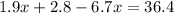 1.9x+2.8-6.7x=36.4