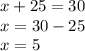 x+25=30\\x=30-25\\x=5