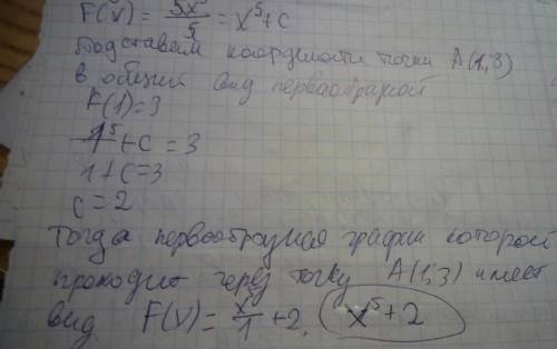 Для функції f(x)=5x⁴ знайдіть первісну,графік якої проходить через точку А(1;3)