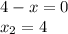 4-x=0\\x_{2} =4