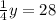 \frac{1}{4} y = 28