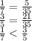 \frac{1}{7 } = \frac{5}{35} \\ \frac{3}{5} = \frac{21}{35} \\ \frac{1}{7} < \frac{3}{5}