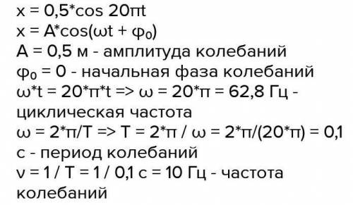 плез Гармонічні коливання описуються рівнянням х=5sin(10пt + п/3). Чому дорівнює період коливань?