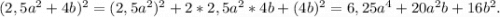 (2,5a^2+4b)^2=(2,5a^2)^2+2*2,5a^2*4b+(4b)^2=6,25a^4+20a^2b+16b^2.