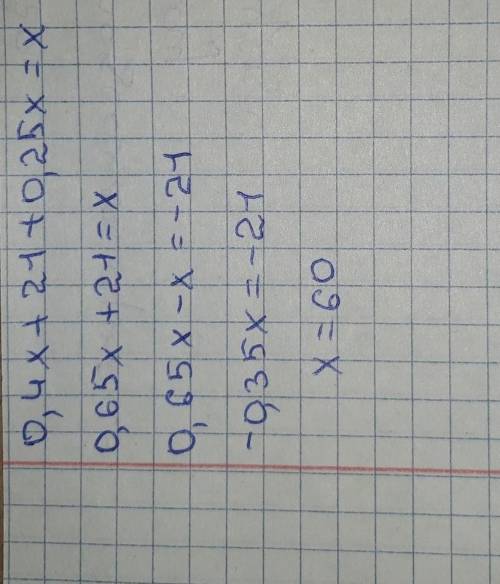 Комектесіндерш на есепке теңдеу 0,4x+21+0,25x=x