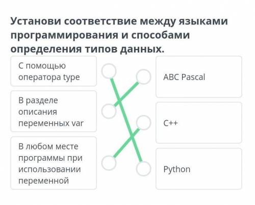 Установи соответствие между языками программирования и определения типов данных.​