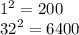 { 1}^{2} = 200 \\ {32}^{2} = 6400