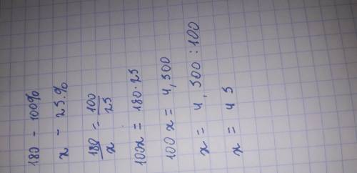 Скільки складає 25% від числа 180? Подскажите