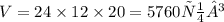 V= 24 \times 12 \times 20= 5760 см³