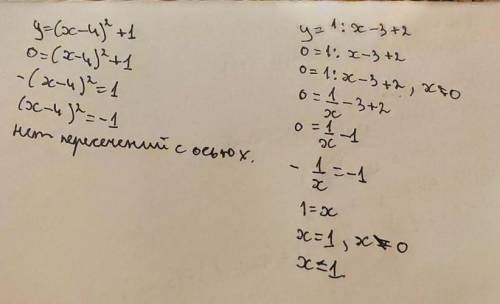 Постройте графики функций и запишите их функции Первый график: y=(x-4)²+1 Второй график: y=1/x-3 +2