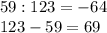 59:123 = - 64 \\ 123 - 59 = 69