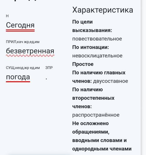 Сделайте синтаксический разбор предложения:сегодня безветренная погода нужн