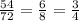 \frac{54}{72 } = \frac{6}{8} = \frac{3}{4}