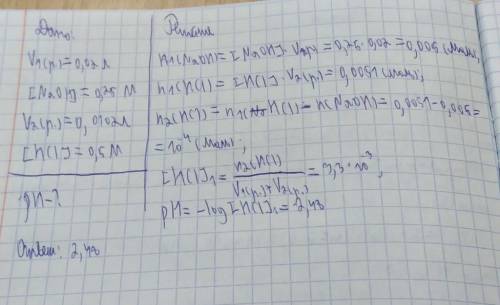 1)Вычислить рН раствора, полученного при сливании растворов 20,0 мл 0,25 М NaOH и 10,2 мл 0,5 М раст