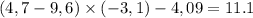 (4,7 - 9,6) \times ( - 3,1) - 4,09 = 11.1