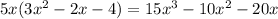 5x(3x^{2} -2x-4)=15x^{3} -10x^{2} -20x