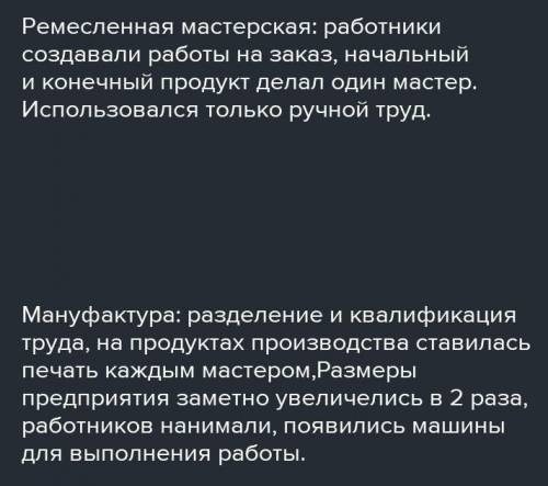 Запомните таблицу Ремесленная мастерская и мануфактура​