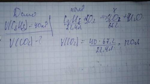 Укажіть об'єм карбону(4) оксиду (м³), який утвориться внаслідок згоряння 40 м³ пропану. А)20 Б)100 В