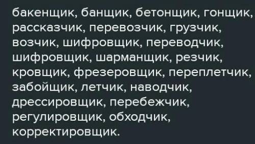 Образуй от данных слов существительные в единственном числе с суффиксов -чик-, -щик-, обозначающие п