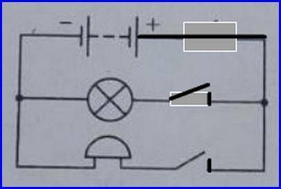 Електричне коло складається з батареї акумуляторів, двох ключів, дзвінка та лампи, причому один ключ