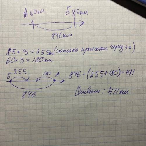 Из двух городов расстояние между которыми 846 км вышли одновременно навстречу друг другу два поезда.