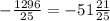 - \frac{1296}{25} = - 51 \frac{21}{25}