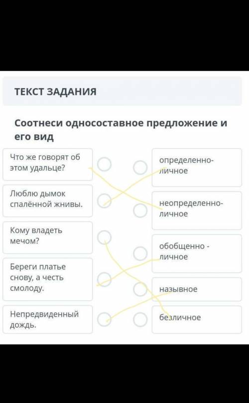 соотнеси односоставное предложение и его вид