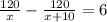 \frac{120}{x}-\frac{120}{x+10}=6