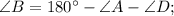 \angle B=180^{\circ}-\angle A-\angle D;