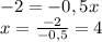 -2=-0,5x\\x=\frac{-2}{-0,5} = 4\\