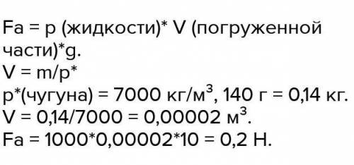 В воду бросили железный брусок массой 10 кг Определите силу архемеда дейвствующую на этот брусок​