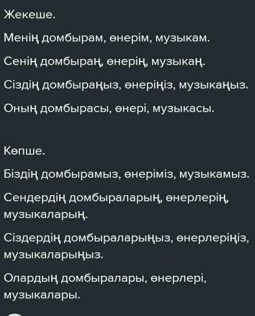 Мына төмендегі сөздерді жекеше, көпше түрде тәуелдеңдер. (Напишите данные слова в единственном, множ