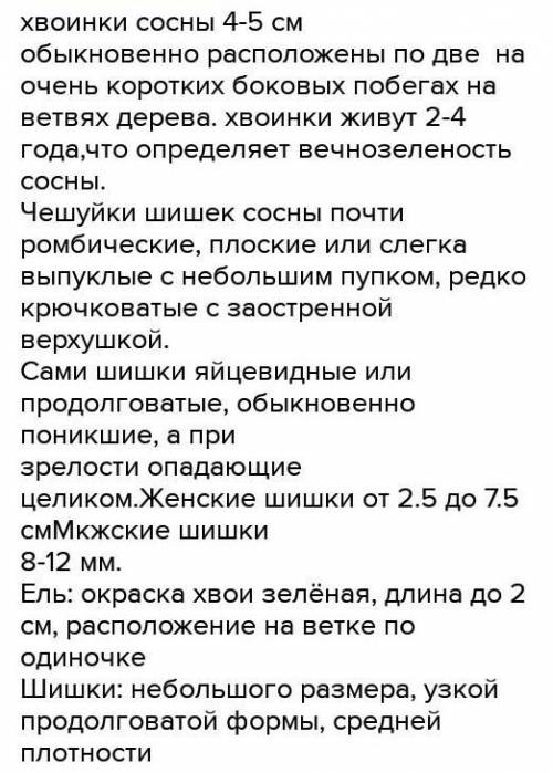 на живых и гербарных материалах определите особенности строения хвои и шишек хвойных растений. запол