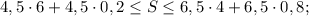 4,5 \cdot 6+4,5 \cdot 0,2 \leq S \leq 6,5 \cdot 4+6,5 \cdot 0,8;