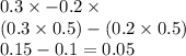 0.3 \times - 0.2 \times \\ (0.3 \times 0.5) - (0.2 \times 0.5) \\ 0.15 - 0.1 = 0.05