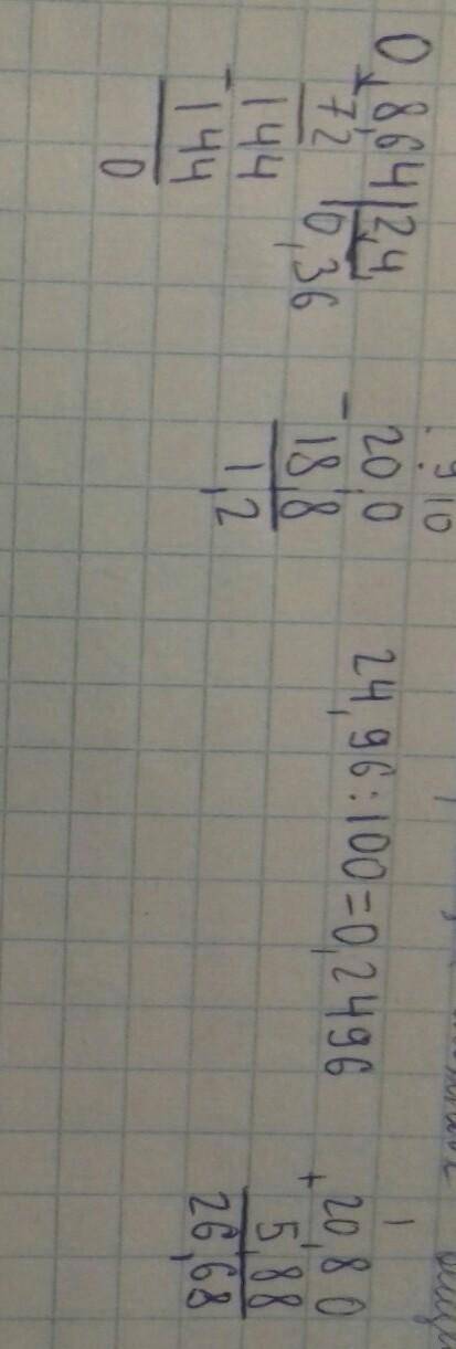 1) 0.864:2,42) 20-18,83) 24,96:1004) 20,8+5,885)-0,326,68​