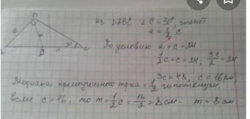 20 хватит? Довжина меншого катета прямокутного трикутника дорівнює 8 см. Один із його кутів – 30º. З