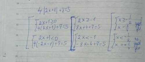 4×|2x+1|+7=5 помагите