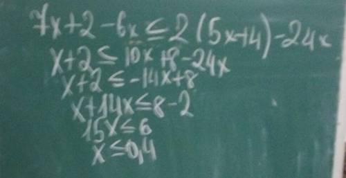 Решите неравенство: 7х+2-6х≤2(5х+4)-24х ​