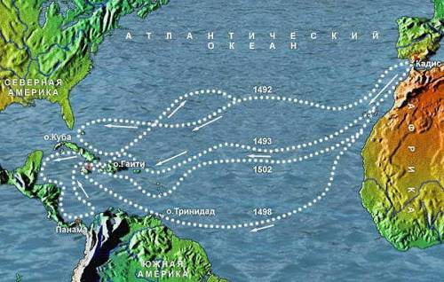 Нужны маршруты путешественников на карте:Христофор Колумб, Америго Веспуччи, Бартоломеу Диаша, Васко