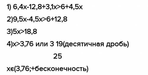 4. Решите неравенство: 3,2(2х-4)+3,1х>1,5(4+3х)