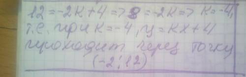При якому значенні k графік функції y=kx+4 проходить через точку з координатами (-2;12)? А)2; Б)-4;