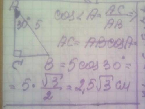 3. У прямокутному трикутнику АВС (<С=90°) кут А дорівнює 300° Знайдіть АС, якщо АВ=5 см.​