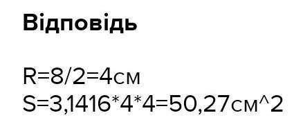 Знайдіть площу круга що має діаметр 8 см​