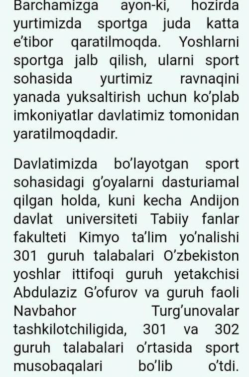 Sport sog'lik garovi matn