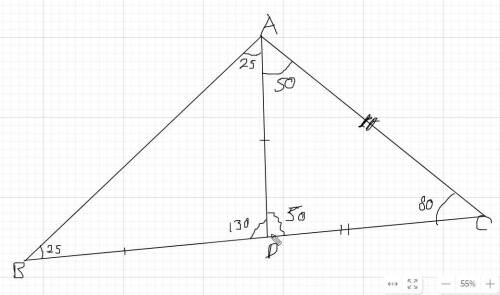 100! ! Дано: AD=BD DC=AC Угол ABC=25° Найти: Угол ADB и угол C